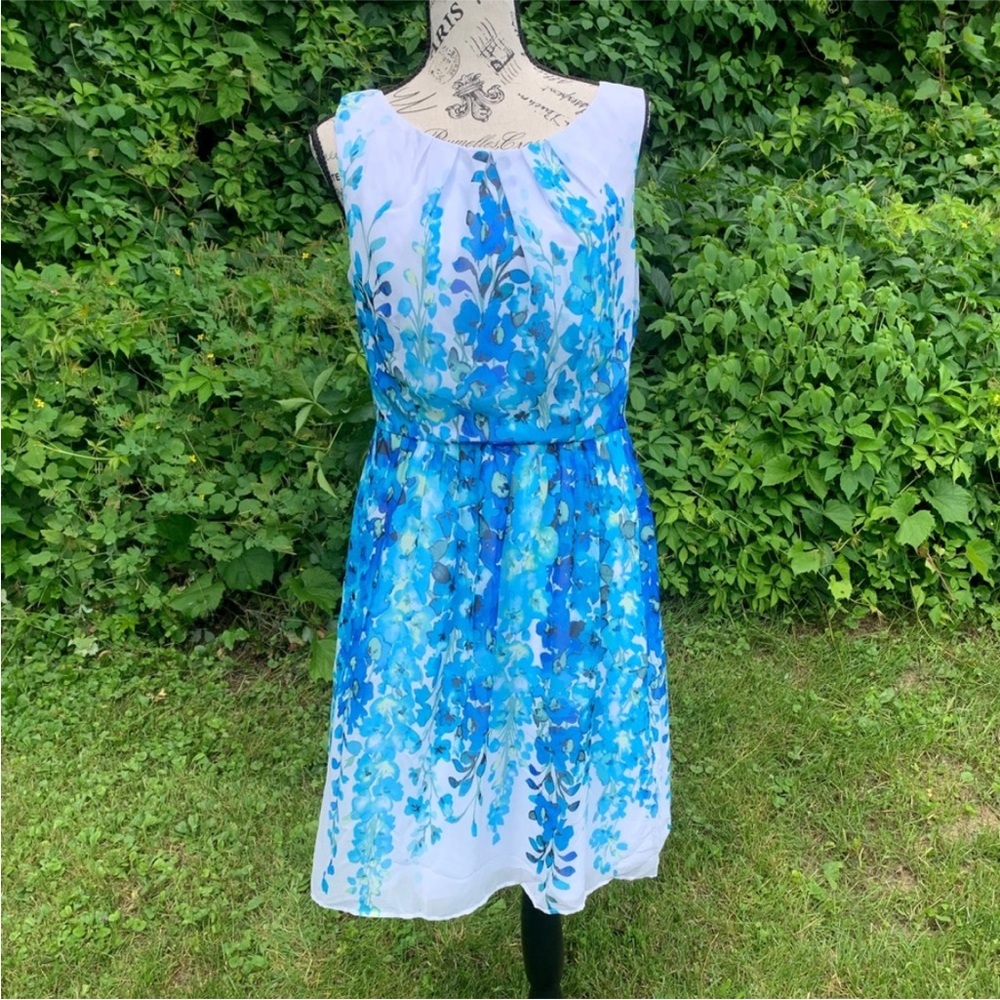 Spring and summer white, blue, and  green Floral dress